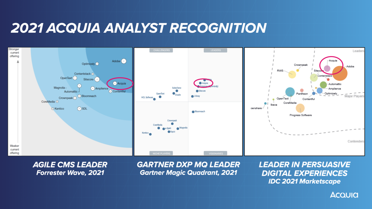 Analyst recognition 2021 analyst recognition; leadership positions from Forrester, Gartner and IDC